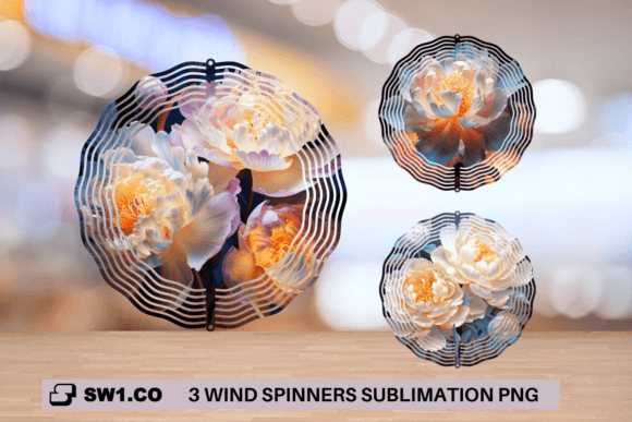 3D Neon Peonies Wind Spinner PNG