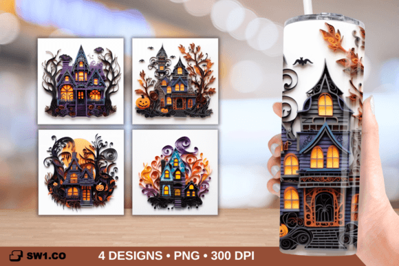 3D Paper Art Haunted House Tumbler Wrap: A Unique and Spooky Design
