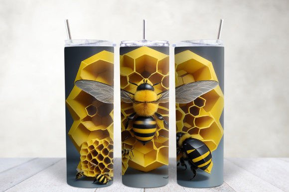Enhance Your Drinkware with the 3D Yellow Bee Honeycomb Tumbler Wrap
