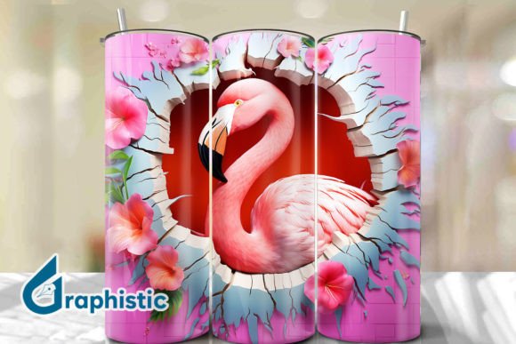 Flamingo 3D Smash Wall Art Background 03