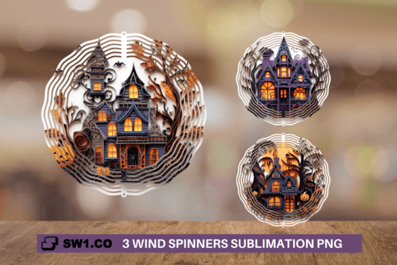 Spooky Elegance: Wind Spinner 3D Paper Art Haunted House