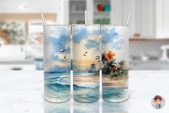 Transform Your Tumblers with 3D Beach Flowers Tumbler Wrap PNG
