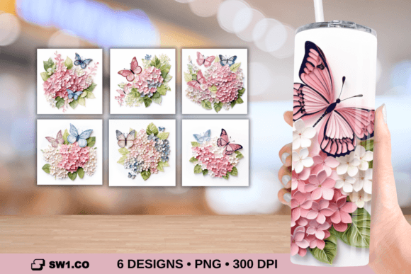 Transform Your Tumblers with 3D Paper Art Hydrangea Wrap PNG