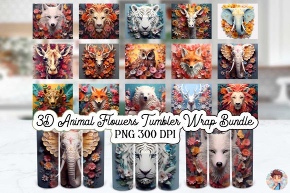 Transform Your Tumblers with the 3D Animal Flowers Tumbler Wrap Bundle